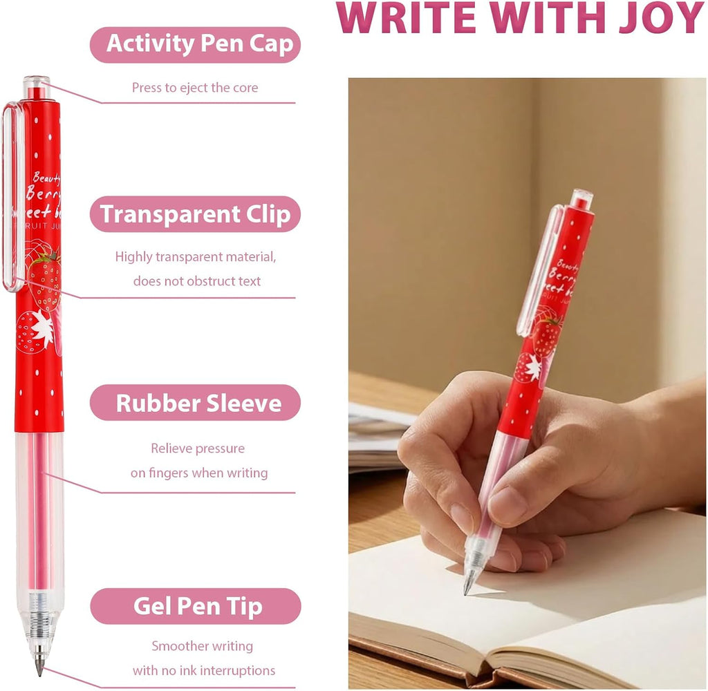 Cute Strawberry Pens Set Include Kawaii 0.5mm Strawberry Mechanical Pencil,Mechanical Pencil Lead Refills,Erasers,Gel