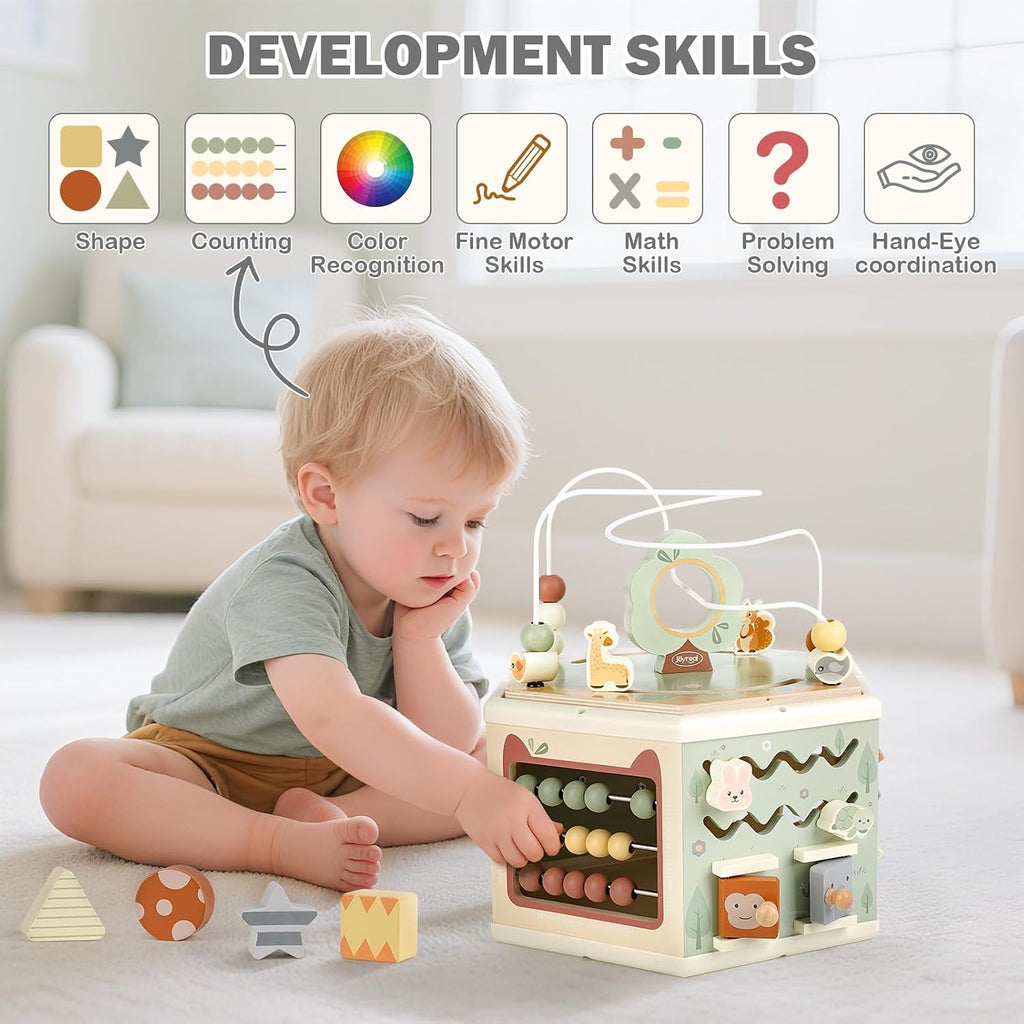 Wooden Activity Cube - 11-in-1 Montessori Toys for 1+ Year Old Boys & Girls | Activity Center for Baby, Toddlers and
