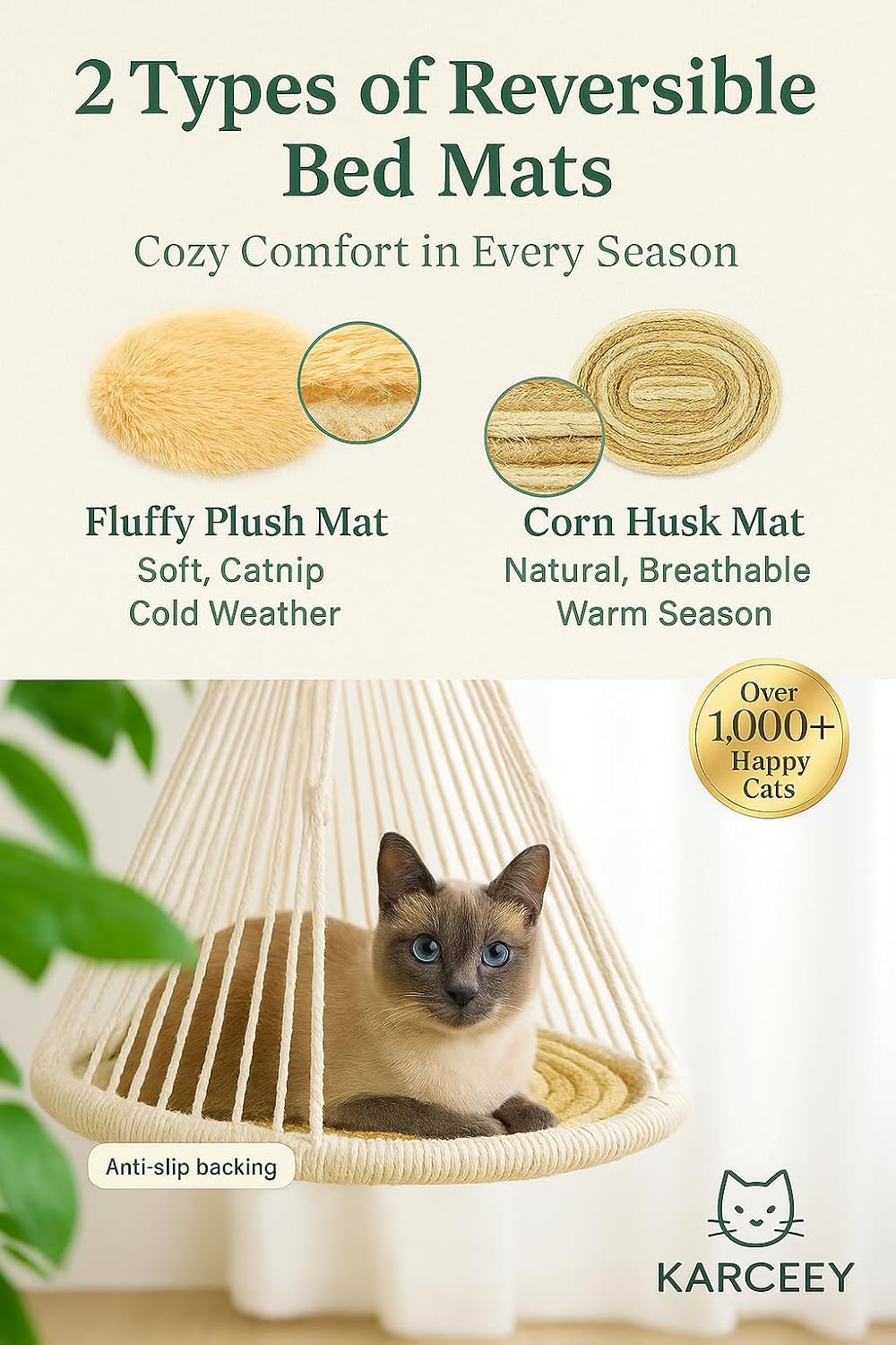 Cat Hammock Macrame Hanging Bed for Large Cats - 50lbs Heavy Duty Cat Swing Wall Mounted Boho Window Perch - Hardware