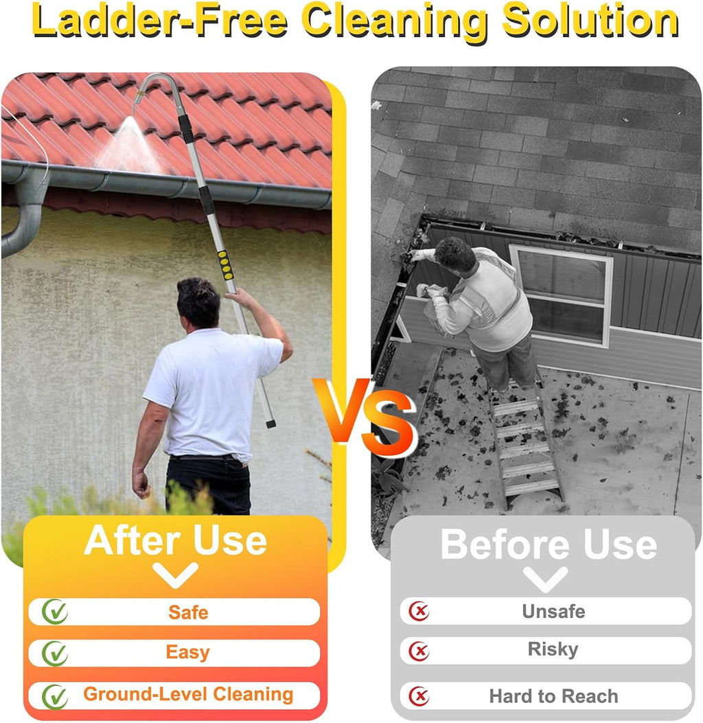 24FT Reach Gutter Cleaning Tools from Ground, Telescopic Rain Gutter Cleaners Tool with Quick Connect Adapter and