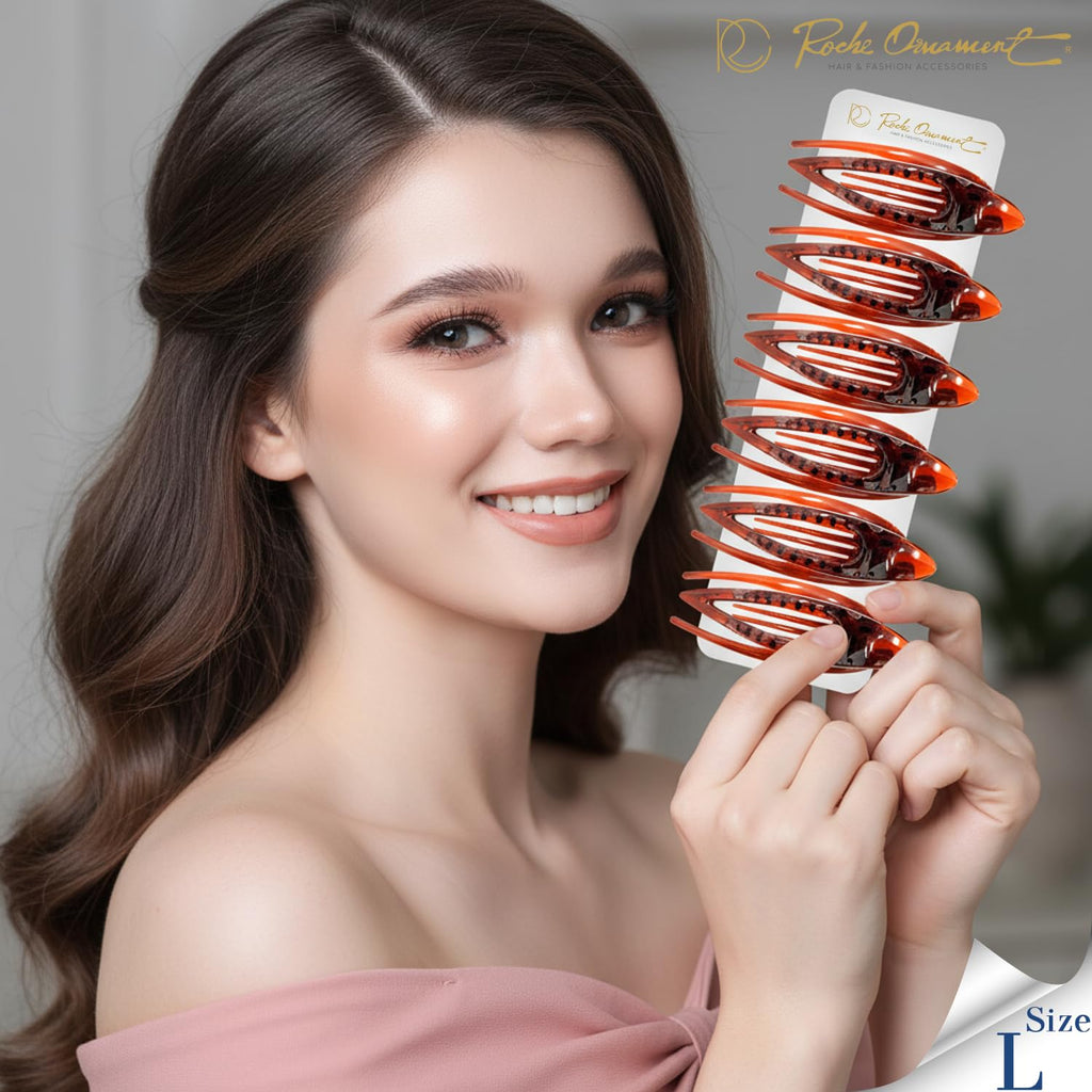 RC ROCHE 6 Pcs Flat Claw Clips for Women Thick Hair No Slip, Large Brown