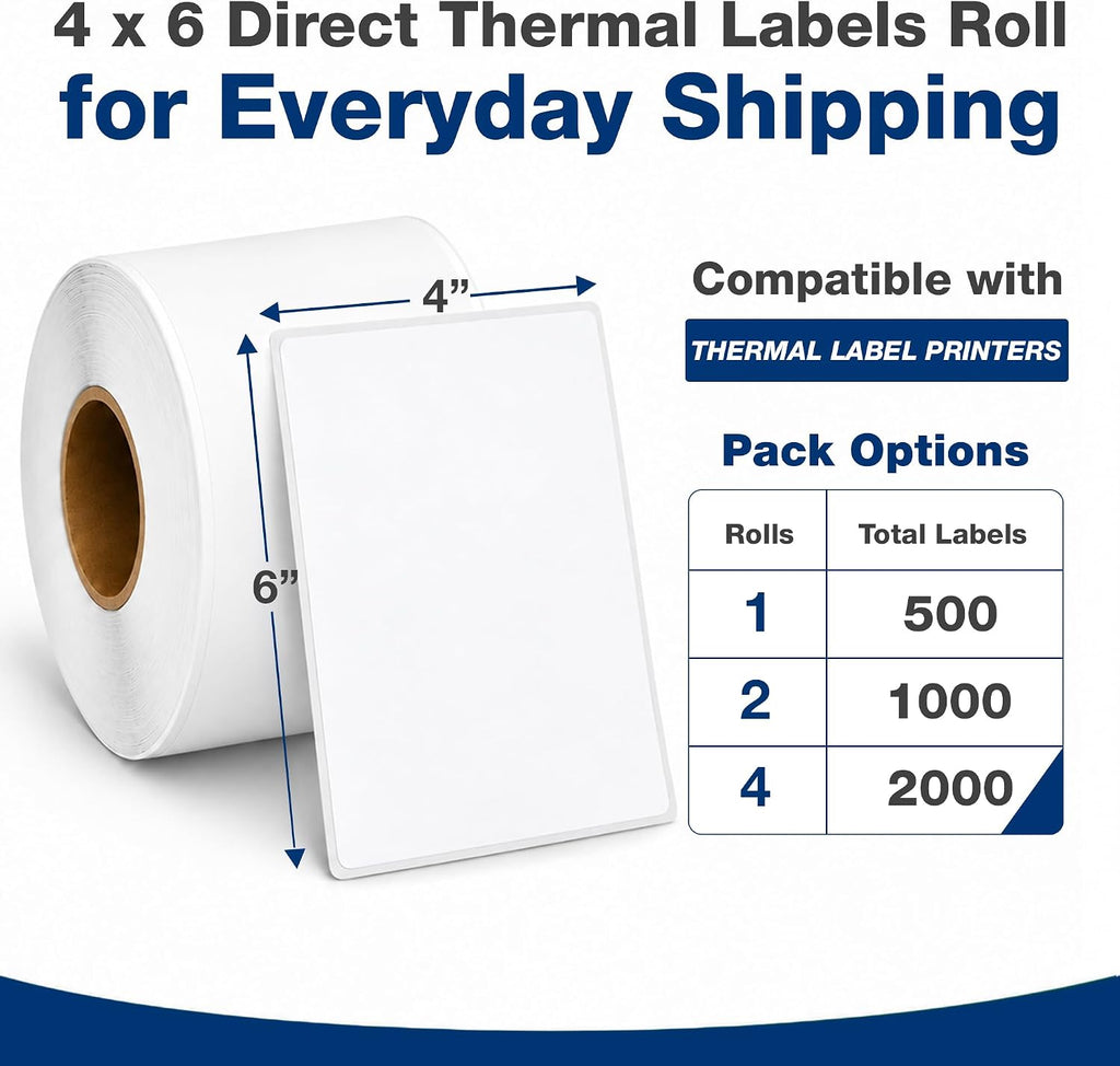 4x6 Direct Thermal Shipping Label Roll - Commercial Grade 1000 Labels