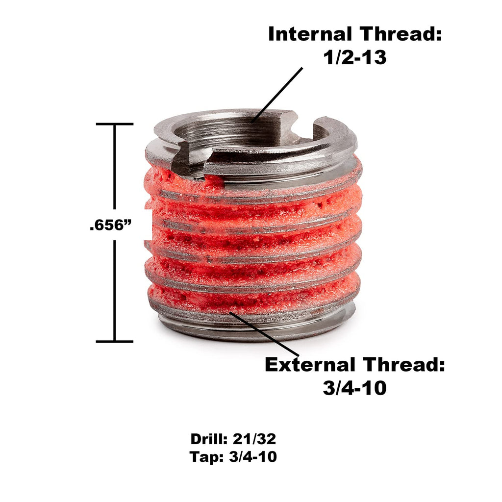 E-Z LOK Thread Insert, 0.5-13 Internal, 0.75-10 External, 5 ct