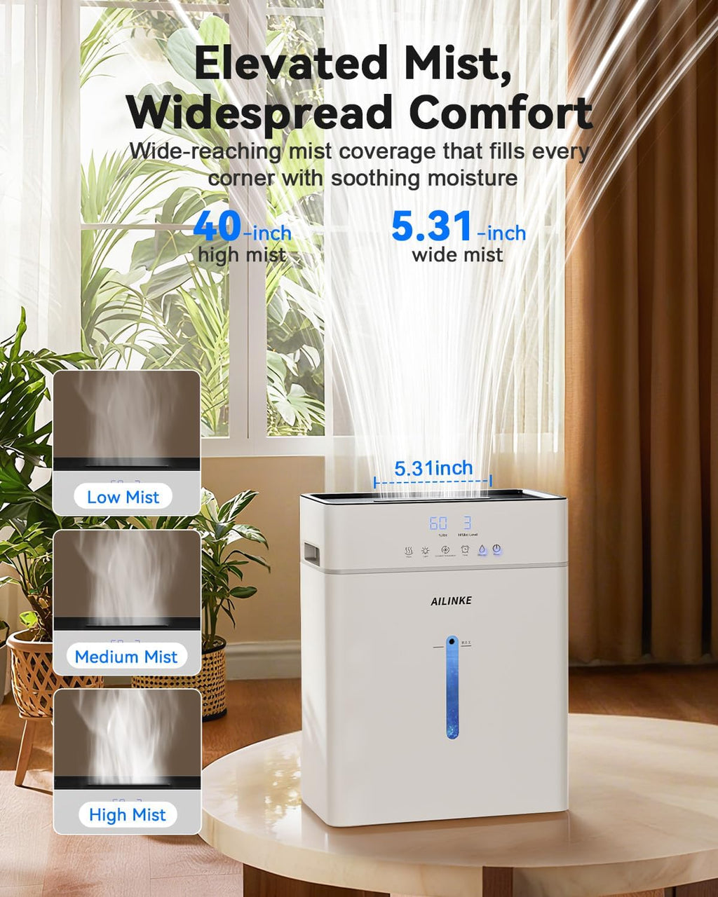 Humidifiers for Bedroom Large Room 10L/2.64Gal, Warm and Cool Mist Humidifier Large Room, Simulated Flame Humidifier