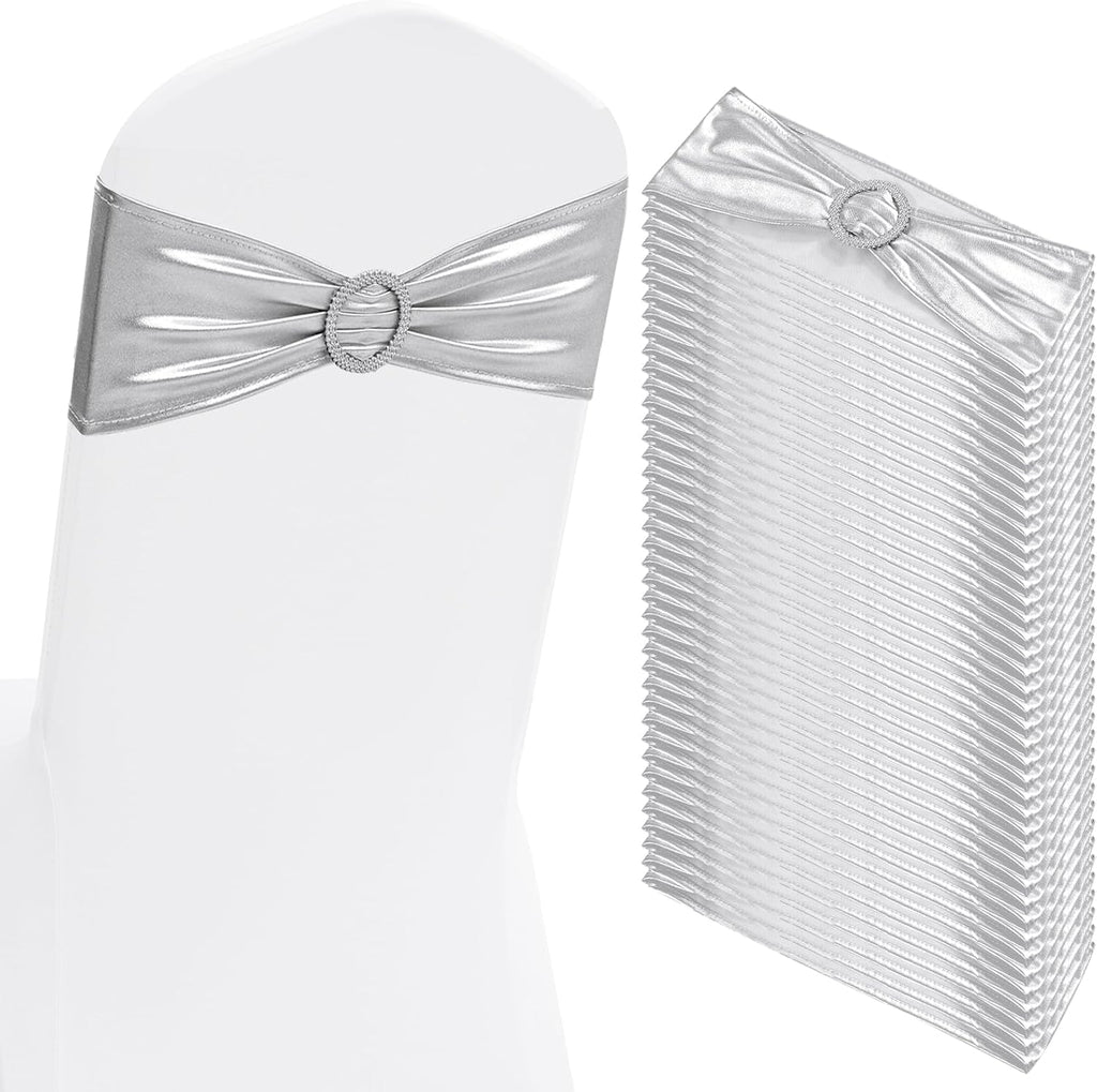 Spandex Chair Sashes Bows 100 PCS Metallic Silver