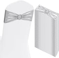 Spandex Chair Sashes Bows 100 PCS Metallic Silver