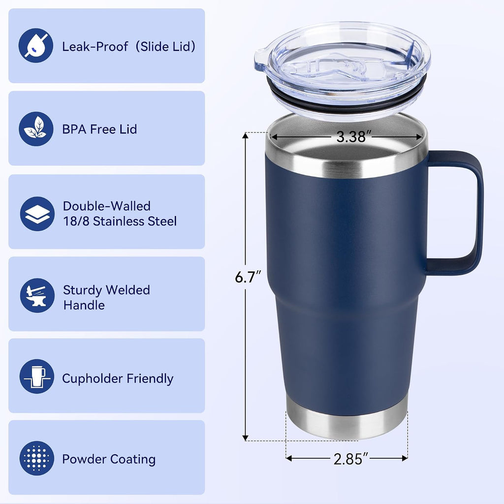 20oz Tumbler with Lid, Stainless Steel Tumbler with Handle, Metal Insulated Travel Coffee Mug with Handle, Double
