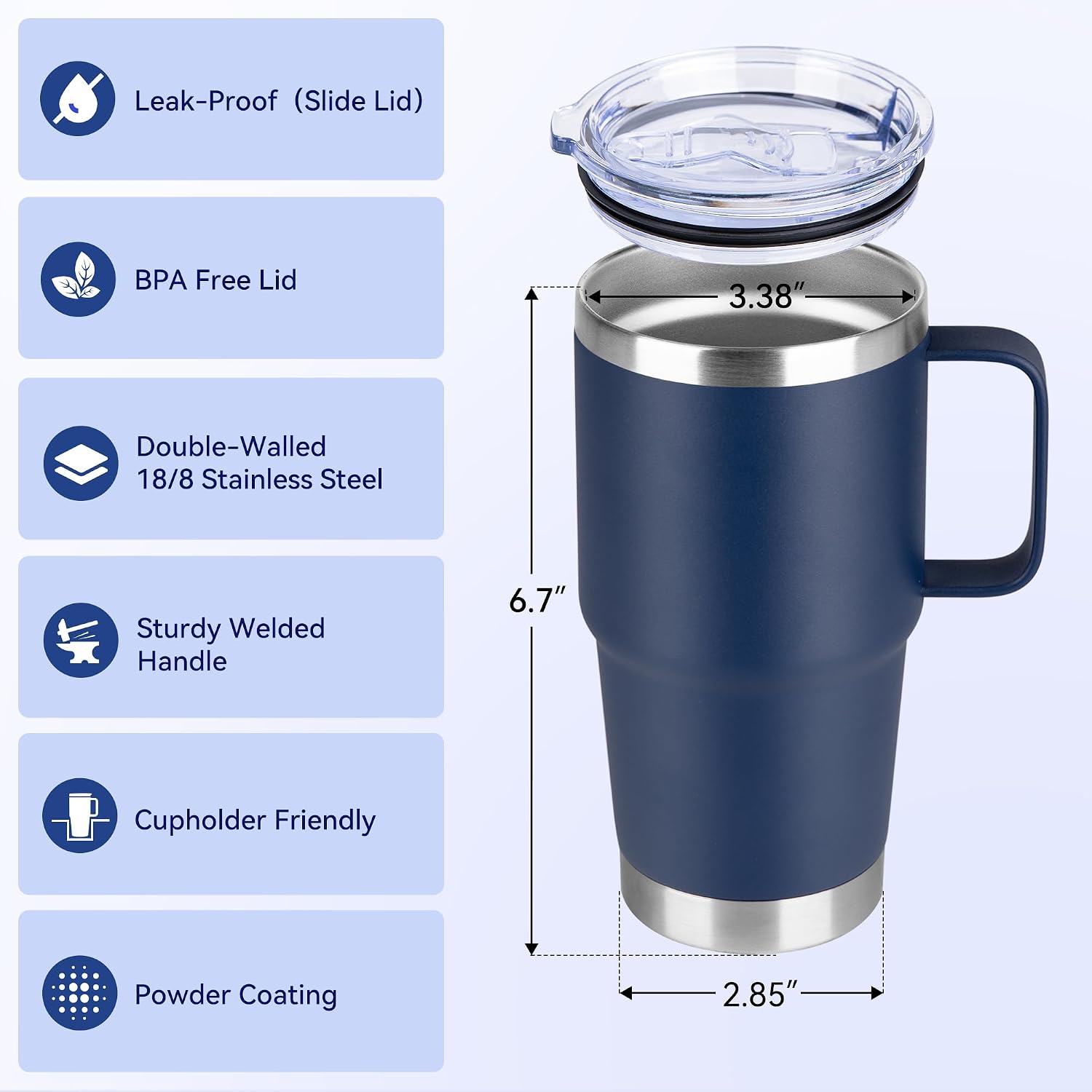 20oz Tumbler with Lid, Stainless Steel Tumbler with Handle, Metal Insulated Travel Coffee Mug with Handle, Double