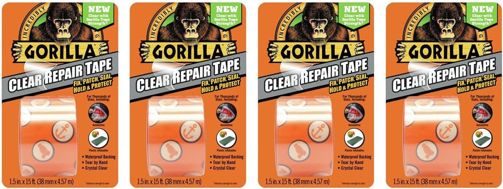 Crystal Clear Duct Tape, 1.88" x 5 yd, Clear, (Pack of 4)