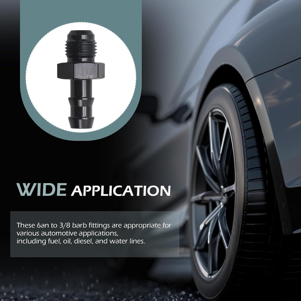 2PCS 6AN Male Flare to 3/8“ Hose Barb Straight Fitting Adapter, Aluminum Fuel Line Connector Work for Fitting Fuel Line (Black)
