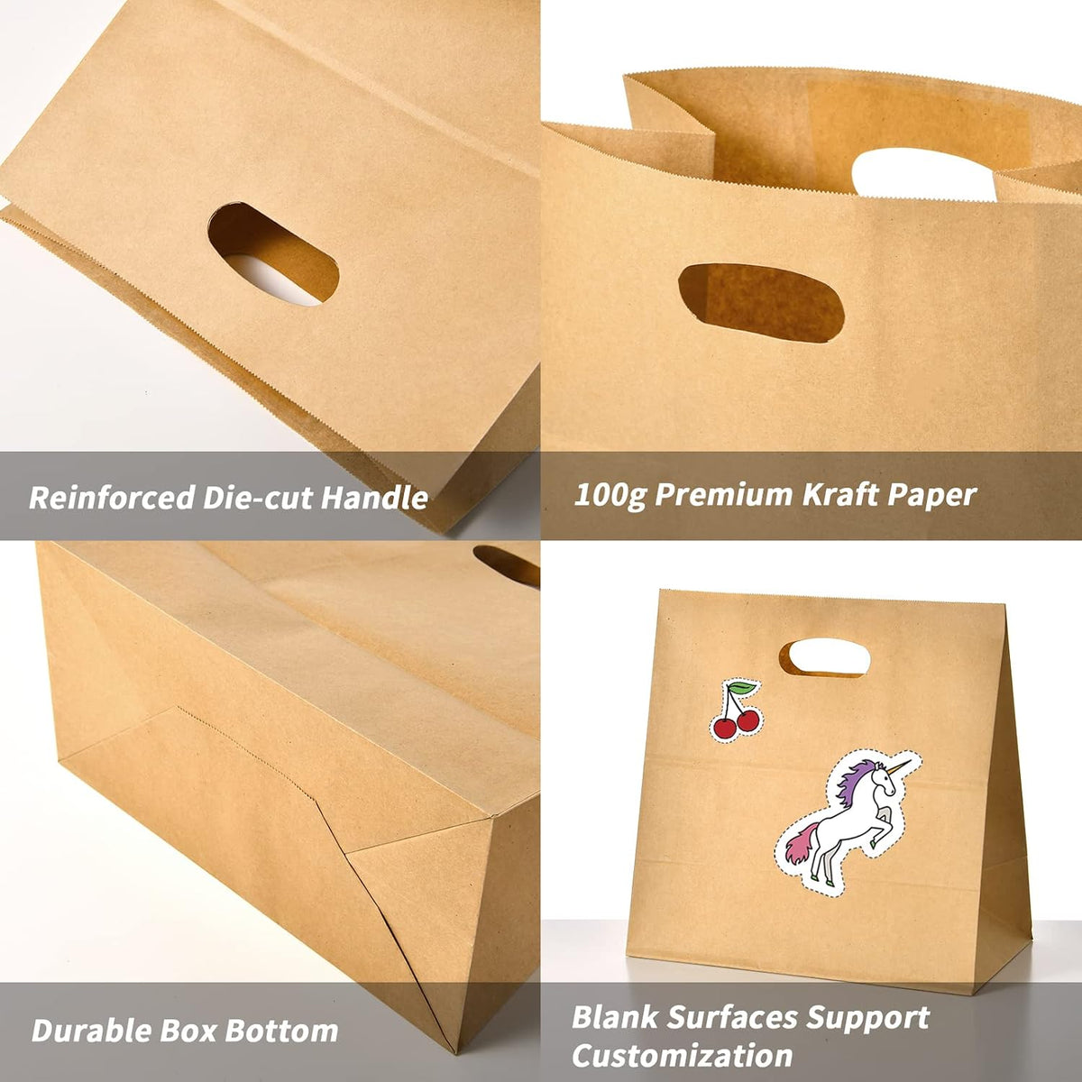 100Pcs Brown Kraft Paper Bags with Die Cut Handles 11" x 6" x 11"