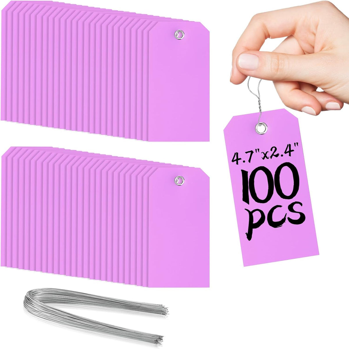 100 Plastic Shipping Tags - Waterproof, Durable, Light Purple, 4 3/4" x 2 3/8"