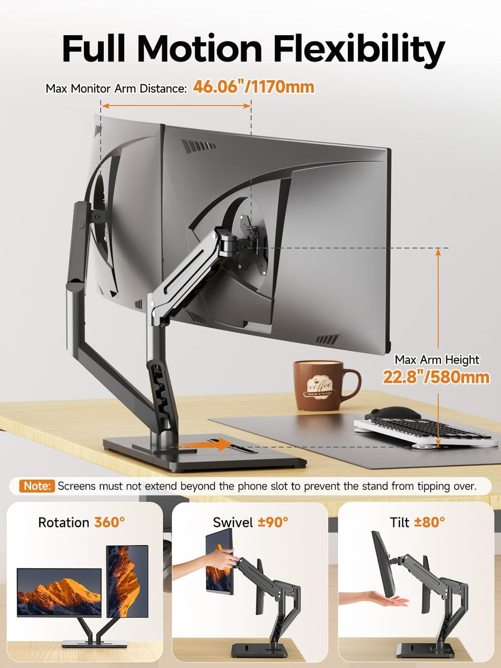Dual Monitor Stand Free Standing Desk Mount, Premium Dual Monitor Arm Fits Two Screens up to 40 inch 26.45 lbs Fully