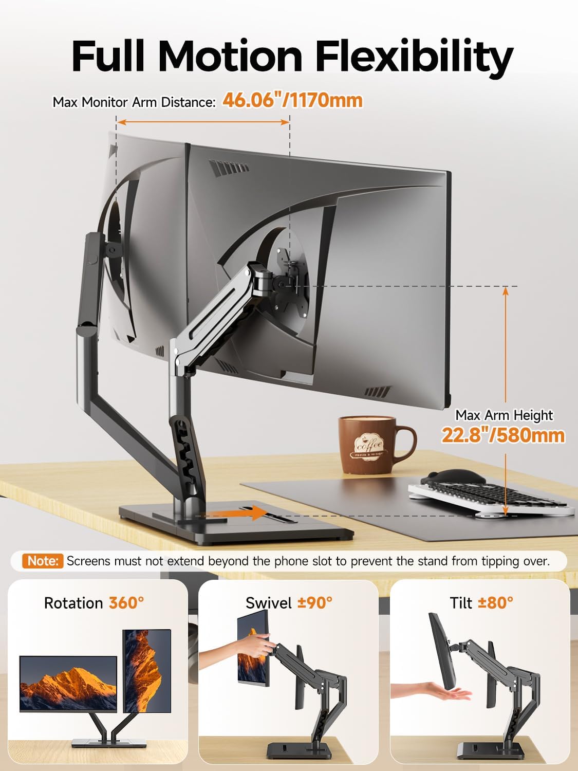 Dual Monitor Stand Free Standing Desk Mount, Premium Dual Monitor Arm Fits Two Screens up to 40 inch 26.45 lbs Fully