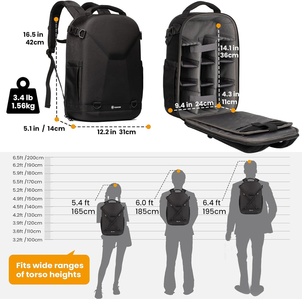 Hard Shell Camera Backpack Bag for Photographers Compact 13L TRH | 3-Side Hard Case, 14.5" Laptop Compartment