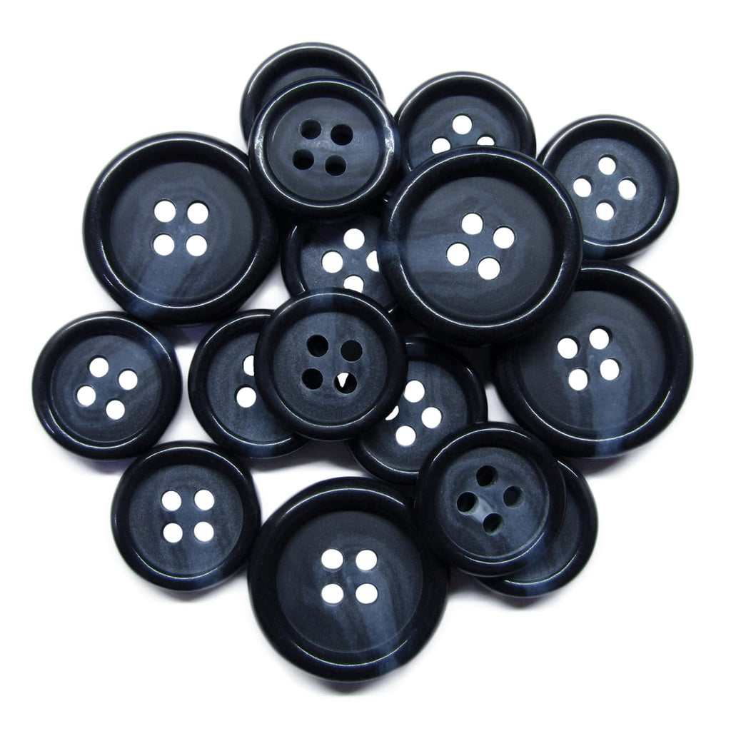 Luxury Suit Buttons 16 Pack, Bone Look Glossy 4-Hole Set, Blue Navy