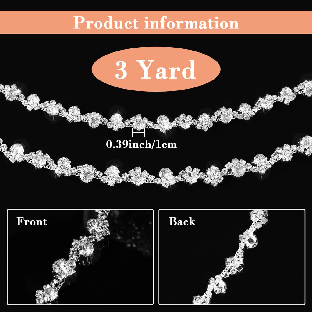 Rhinestone Trim Crystal Chain Sew on for Dress,3 Yards,White