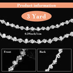 Rhinestone Trim Crystal Chain Sew on for Dress,3 Yards,White