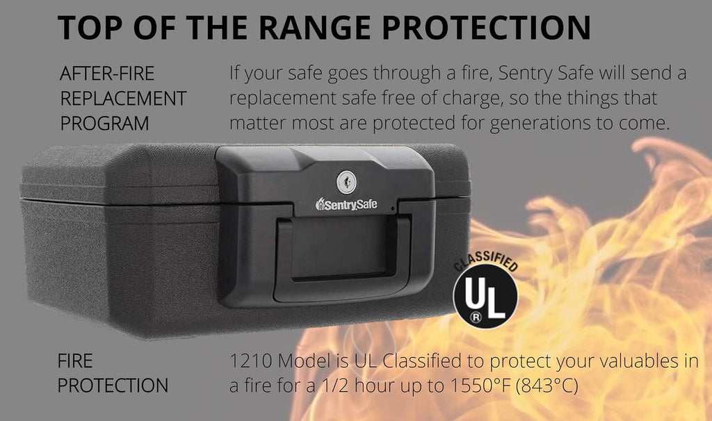 Fireproof Safe with Key Lock, Chest Lock Box for Home or Travel Secures Money, Documents, 0.18 Cubic Feet, 6.1 x 14.3