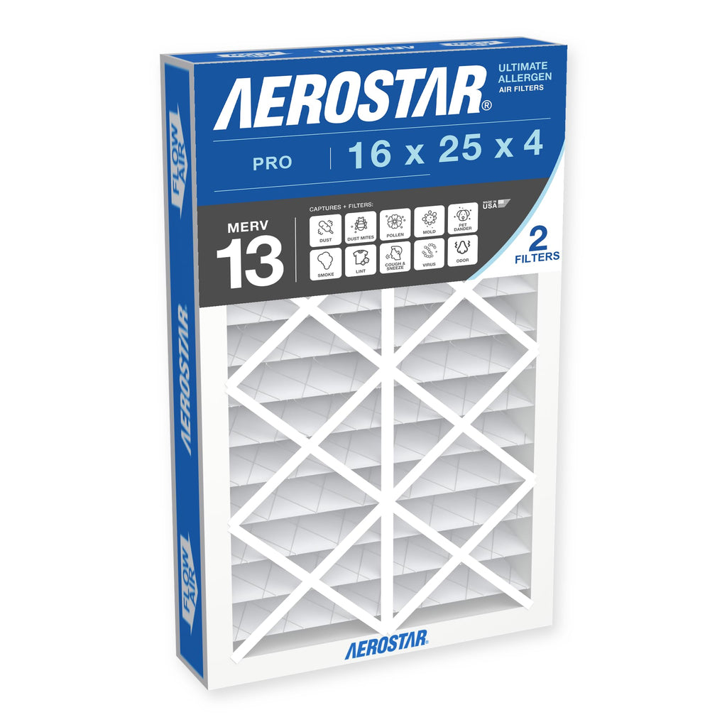 16x25x4 Air Filter MERV 13, Home AC HVAC Furnace Filter, 2 Pack