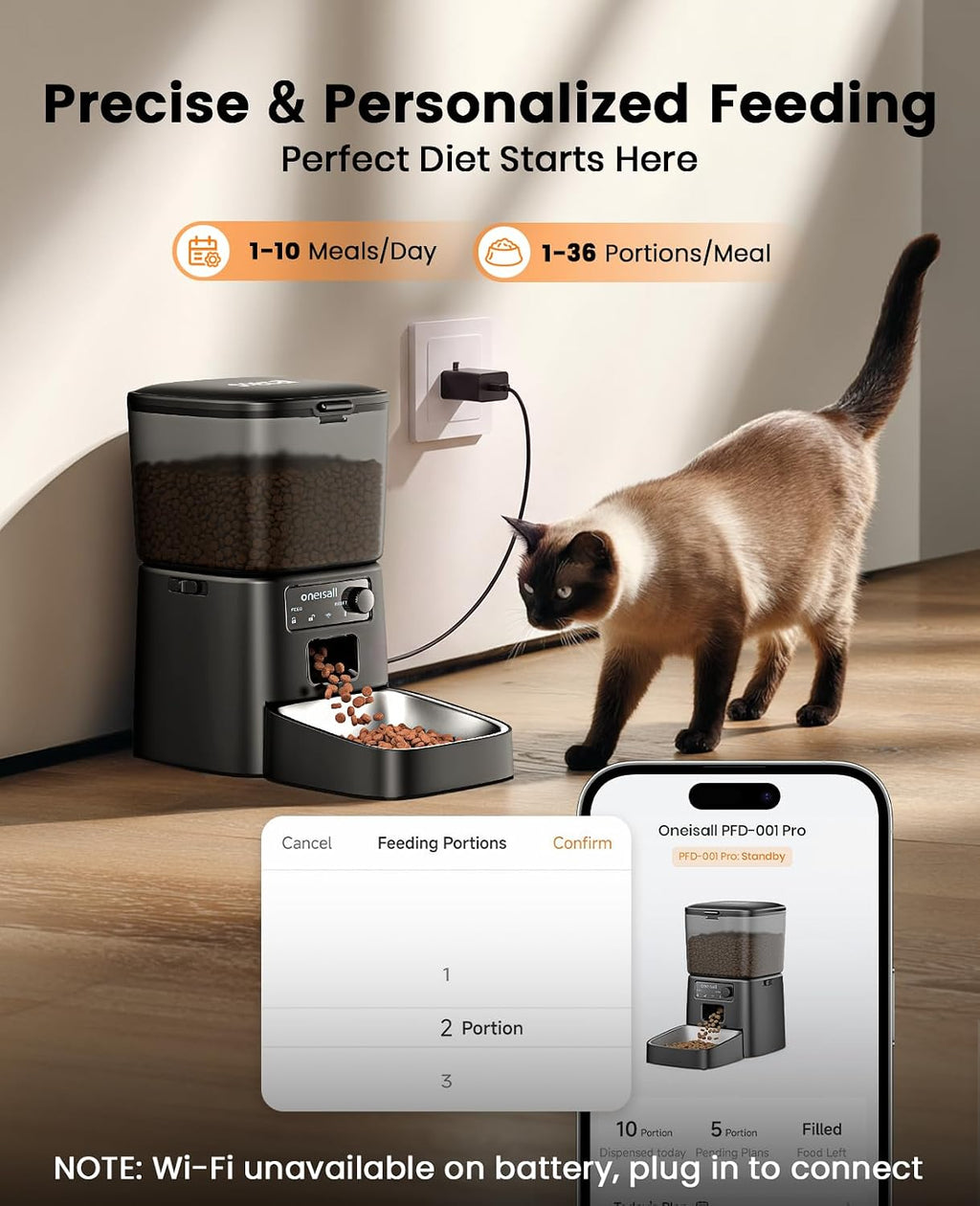 2.4 GHz Wi-Fi Automatic Cat Feeder, 3.5L/15 Cups