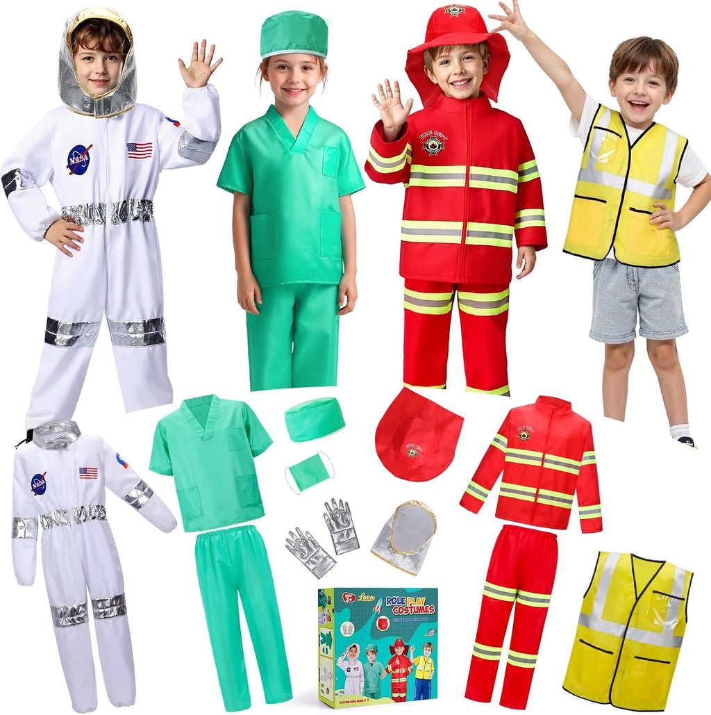 Toddler Dress Up Clothes, 4 in 1 Career Costumes for Kids 3-8 | Four complete career outfits for pretend play at