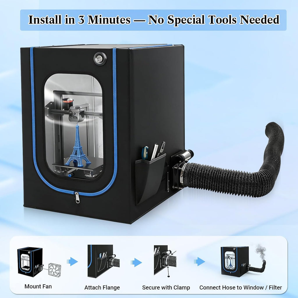 Fan Fume Extraction Kit for 3D Printer Enclosure 4000 RPM High-Efficiency Ventilation Low Noise Fan with Exhaust Pipe