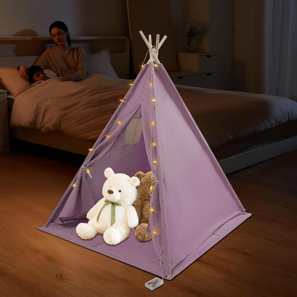 Teepee Tent for Kids with Star Lights, Foldable Play Tent for Girls & Boys, Washable Indoor Toddler Tent, Cozy Warm