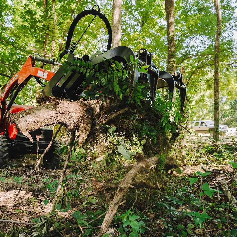 60" Standard Series Skid Steer Root Grapple Bucket, SSQA Attachment, Twin 3,000 PSI Cylinders, 1/2in Thick Steel