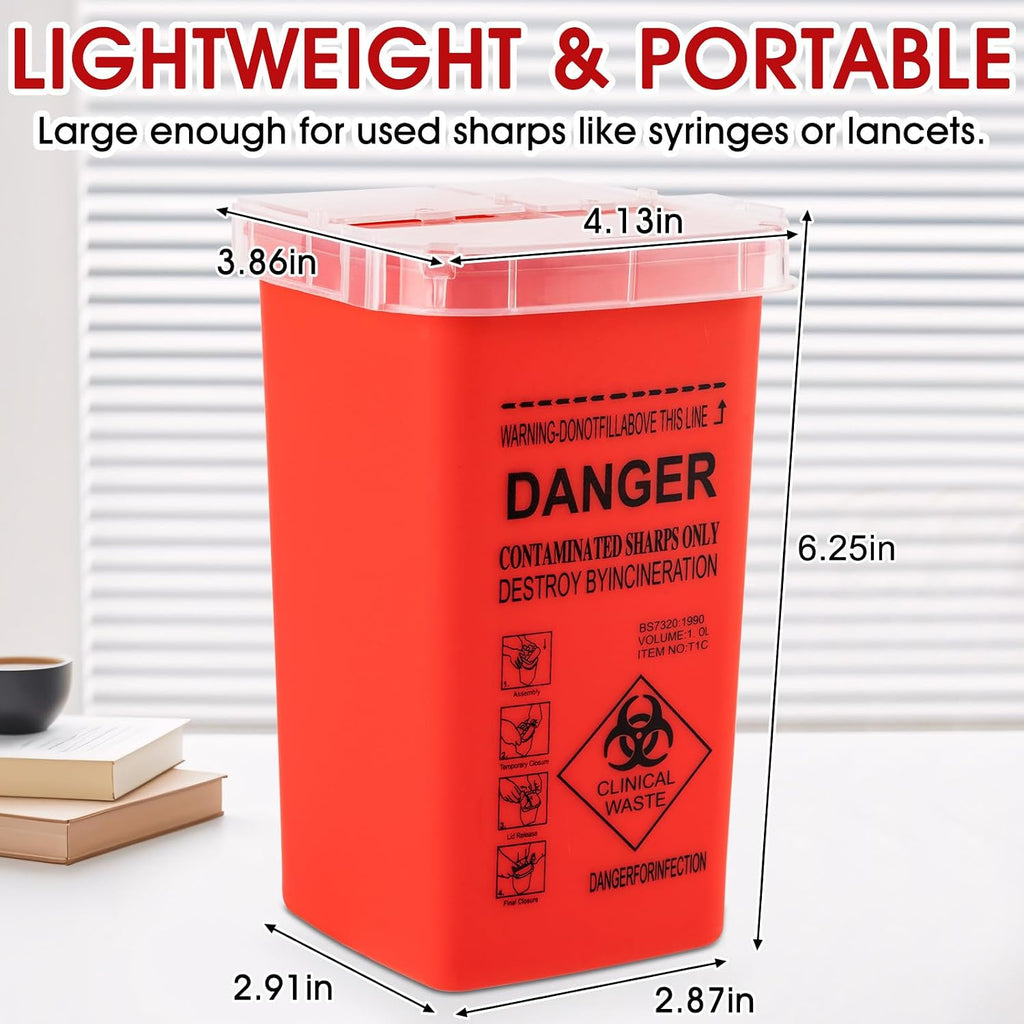 1 Quart (3-Pack) Sharps Container for Home Use, Needle Disposal Containers | Biohazard Containers, Syringe Disposal