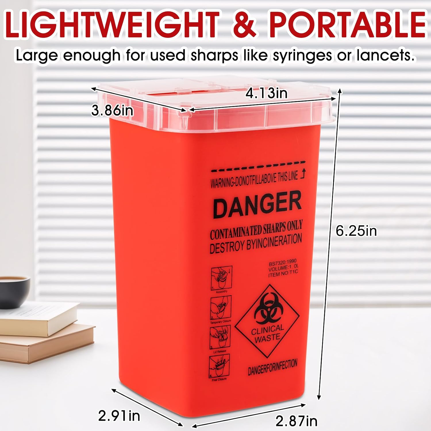 1 Quart (3-Pack) Sharps Container for Home Use, Needle Disposal Containers | Biohazard Containers, Syringe Disposal