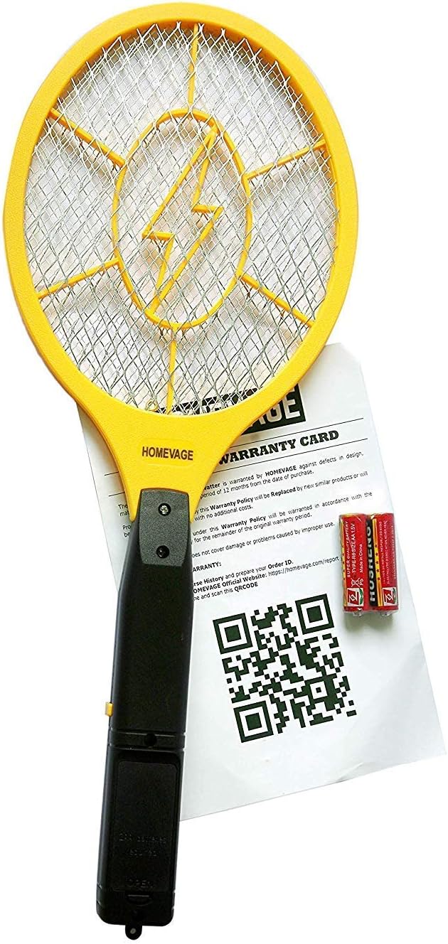 Electric Fly Swatter, High Voltage Bug Zapper with 2 AA Batteries | 3-layer safety mesh, ergonomic handle best for