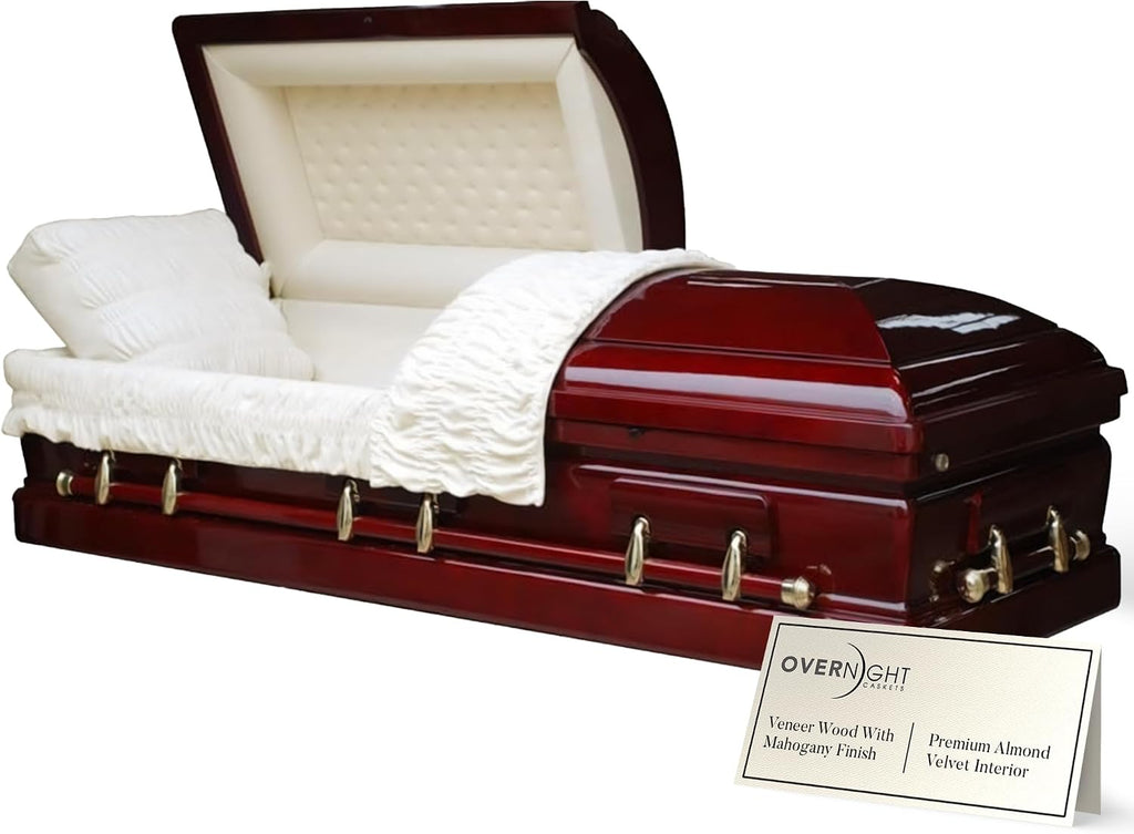 Belmont Veneer Wood Funeral Casket w/Almond Interior