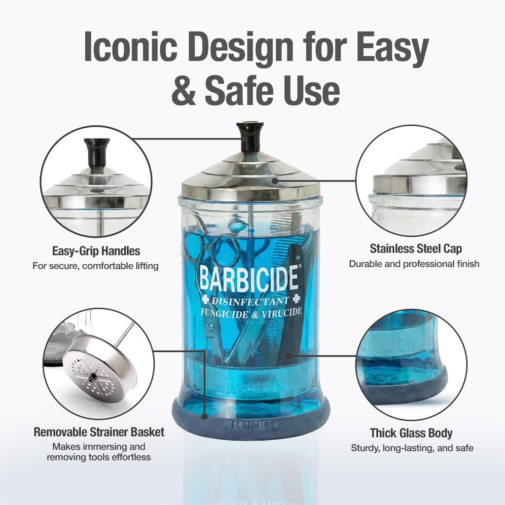 Disinfectant Jar – Durable Glass Immersion Container with Stainless Steel Lid and Tray – Professional Tool Sanitizer