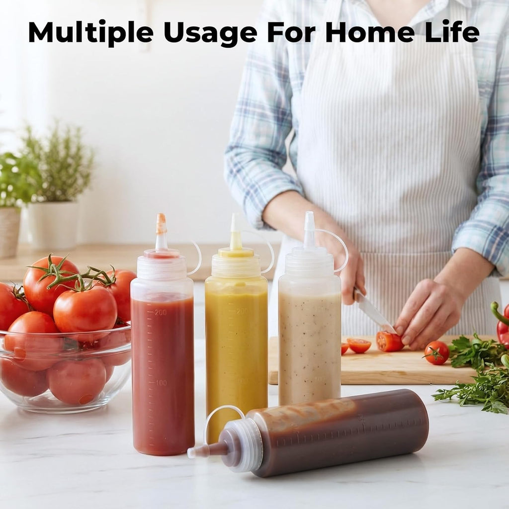 8oz Condiment Squeeze Bottles, 6 Pack Durable Plastic Sauce Bottles