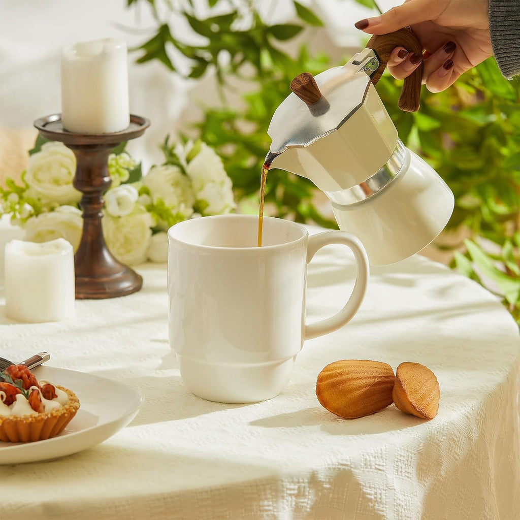 21 Oz Large Mug Set, Porcelain Stackable Mugs Sets of 6, Coffee Cups with Handle for Coffee, Tea and Mulled Drinks