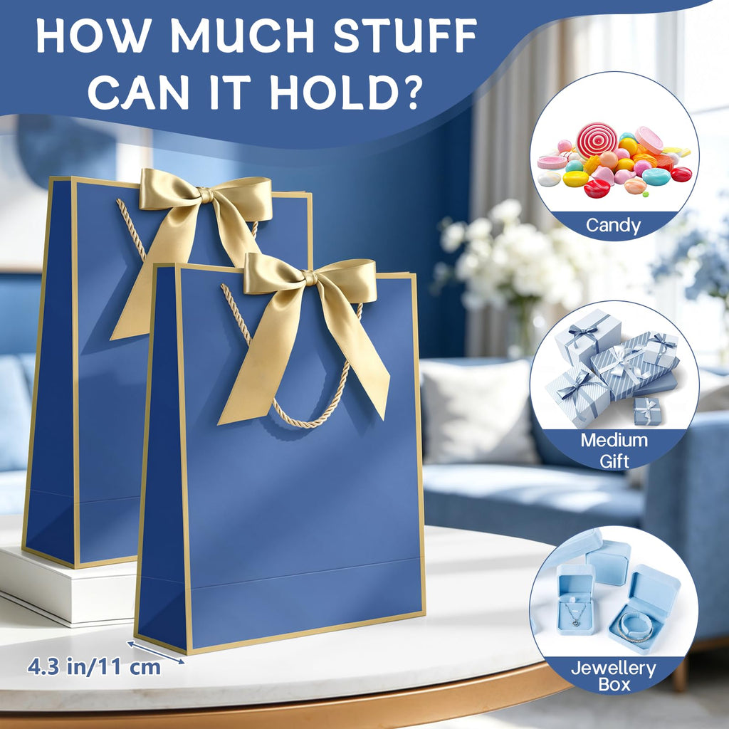 Medium Blue Birthday Gift Bags with Tissue Paper & Handles 4-Pack