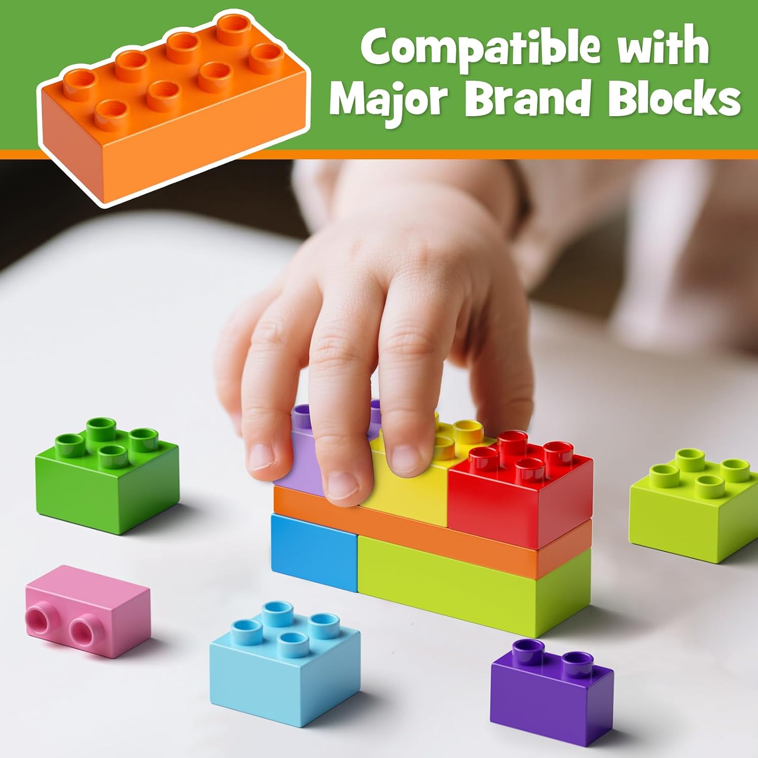 Building Blocks Set with Storage Box & Base Plate - 97PCS STEM Toys for Toddlers, Kids Ages 3+, Compatible with Major