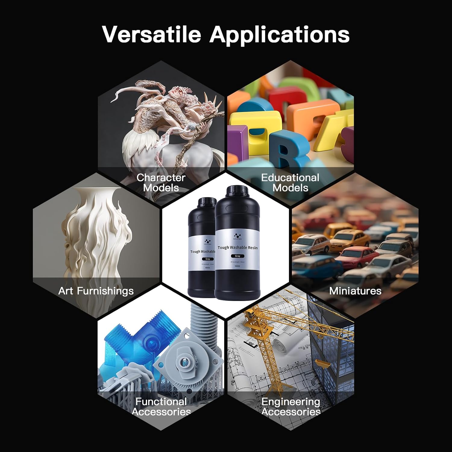 Water Washable ABS-Like Tough Resin, High Toughness 3D Printing Photopolymer Resin, 405nm UV Fast Cure for