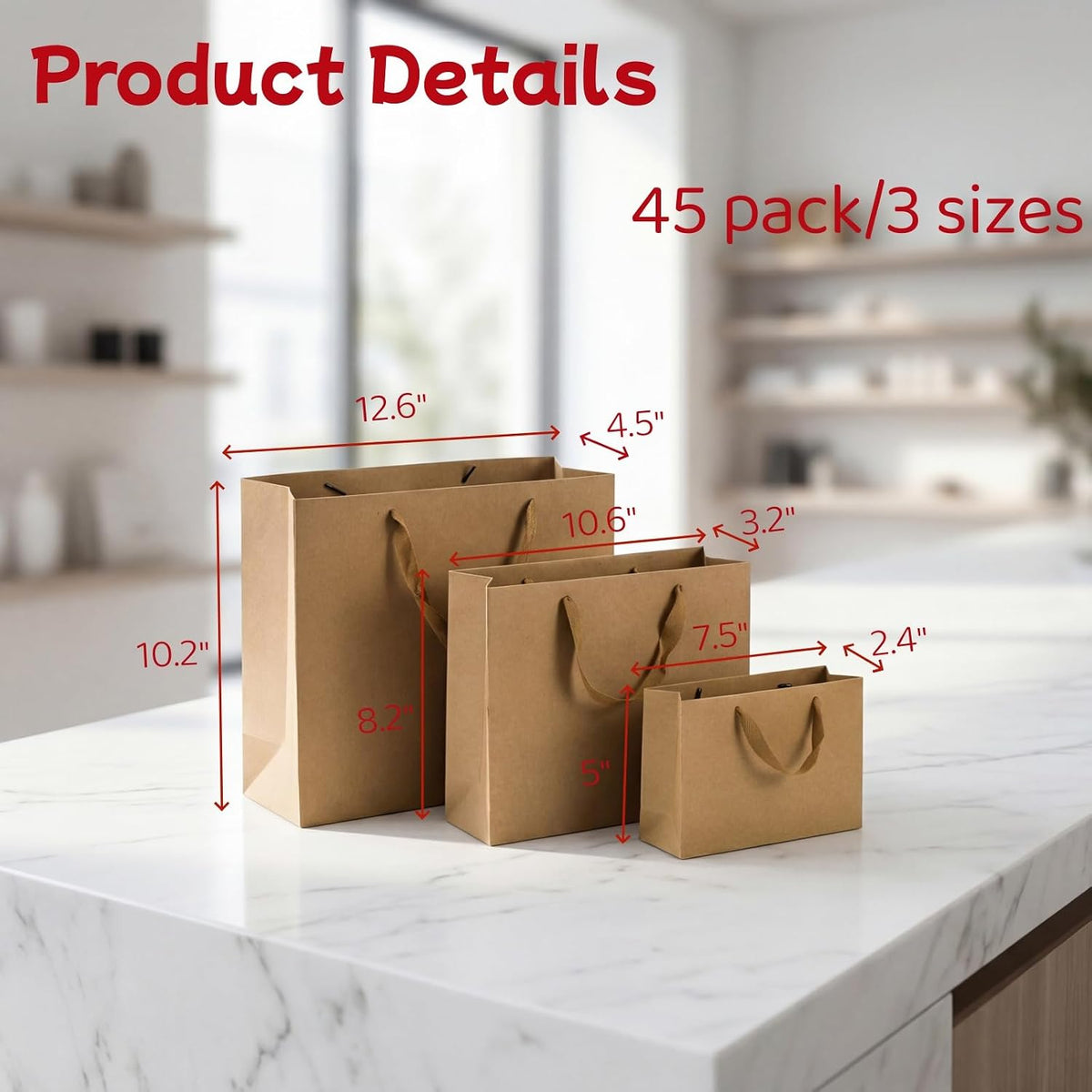 45 Pieces Brown Gift Bags, Heavy Duty Kraft Paper Bags with Handle
