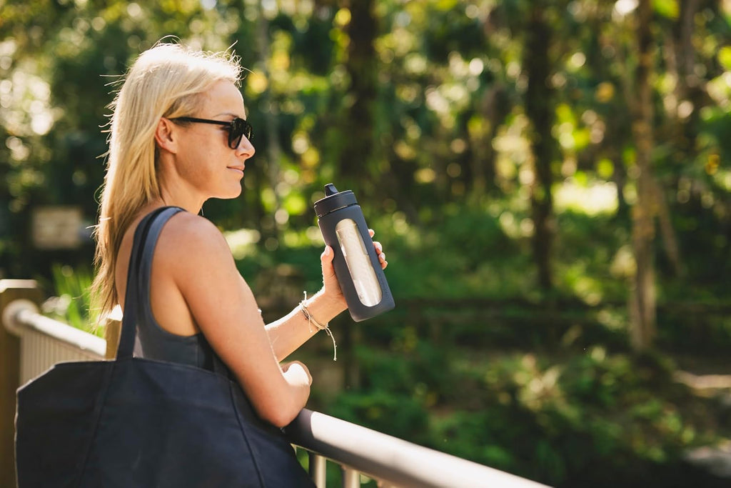 Go — Glass Water Filter Bottle Made from Hand-Blown Glass with Silicone Sleeve for Hydration at Home or on-the-go, 20