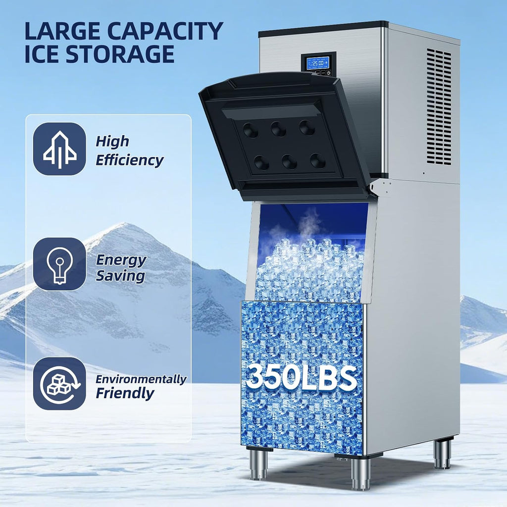 Commercial Ice Maker Machine, 400LBS/24H, 350LBS Storage