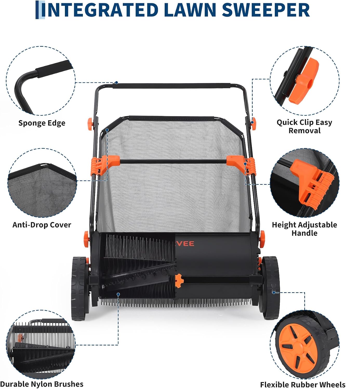 26 Inch Push Lawn Sweeper with Large 7 cu ft Collection Bag, Heavy Duty