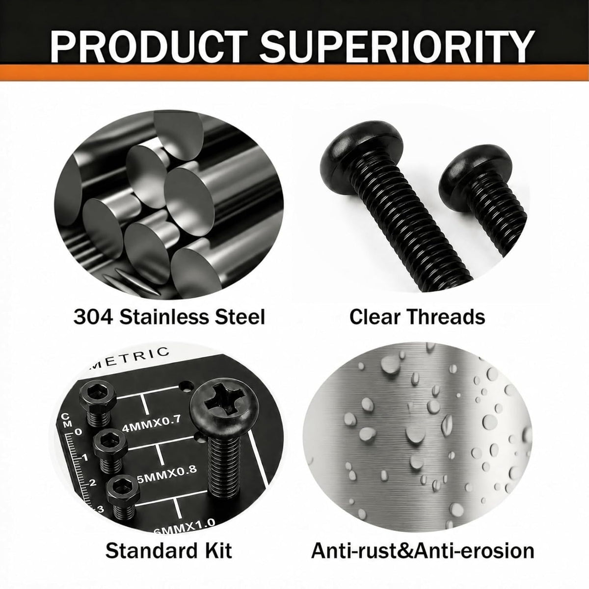 #10-24 x 2 (10 Sets) Pan Head Machine Screws Nuts Washers Assortment Kit, Black Oxide 304 Stainless Steel Phillips Drive Full Thread