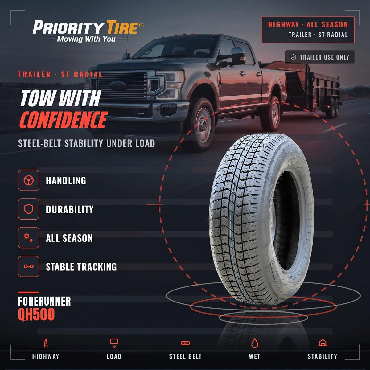 QH500 ST205/75D15 All Season C (6 Ply) Trailer Diagonal Tire