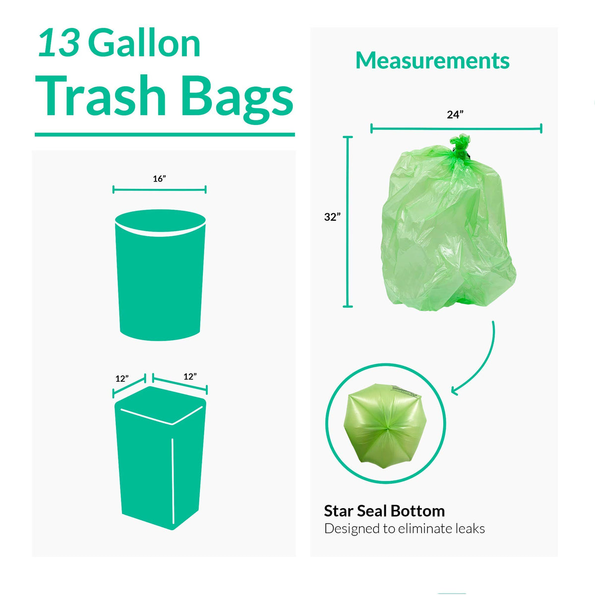 Biodegradable 13 Gallon Trash Bags | 100 Count | Green