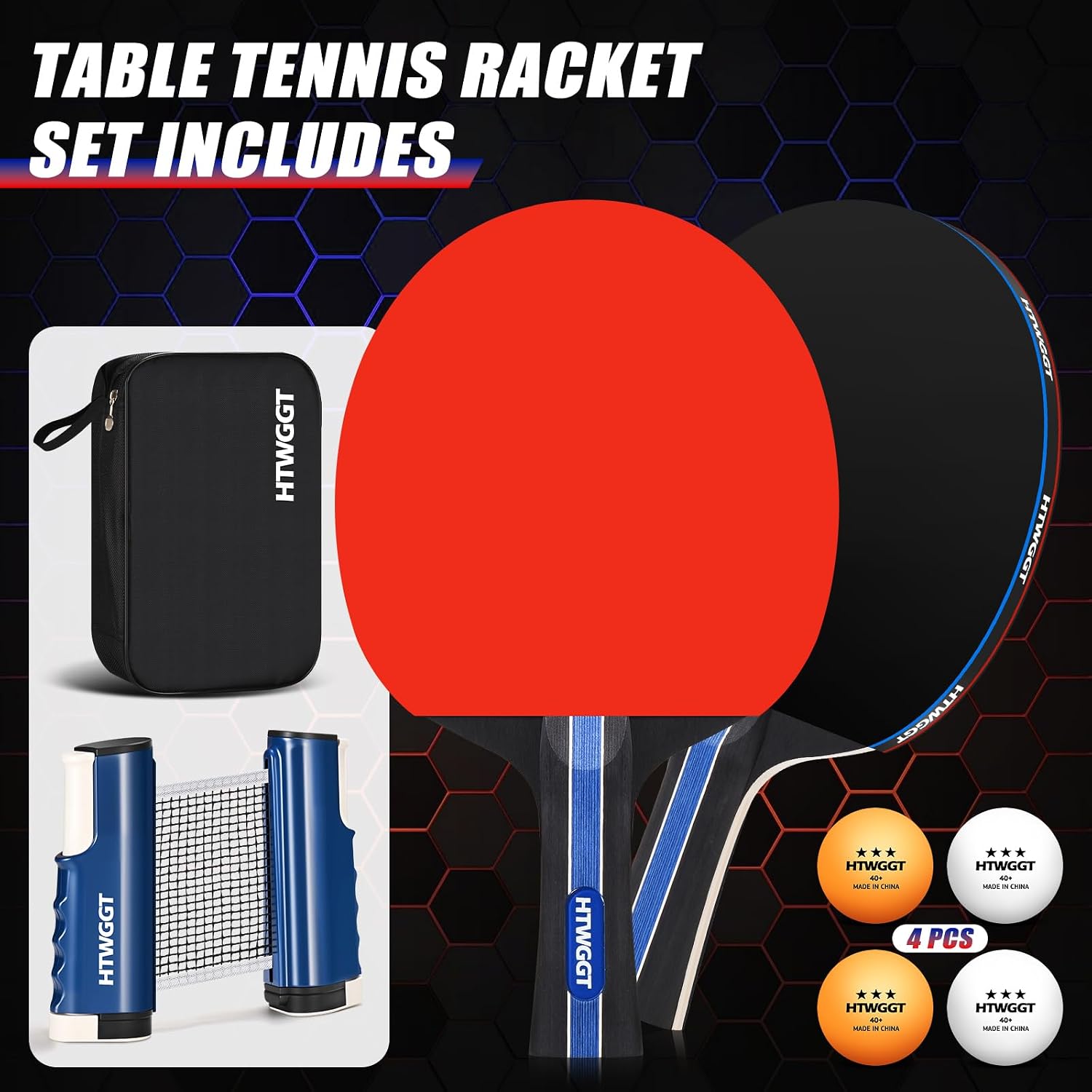 2‑Player Ping Pong Paddles Set with Table Tennis Net, Balls and Case | Premium Ping Pong Paddles Set of 2, Ideal for