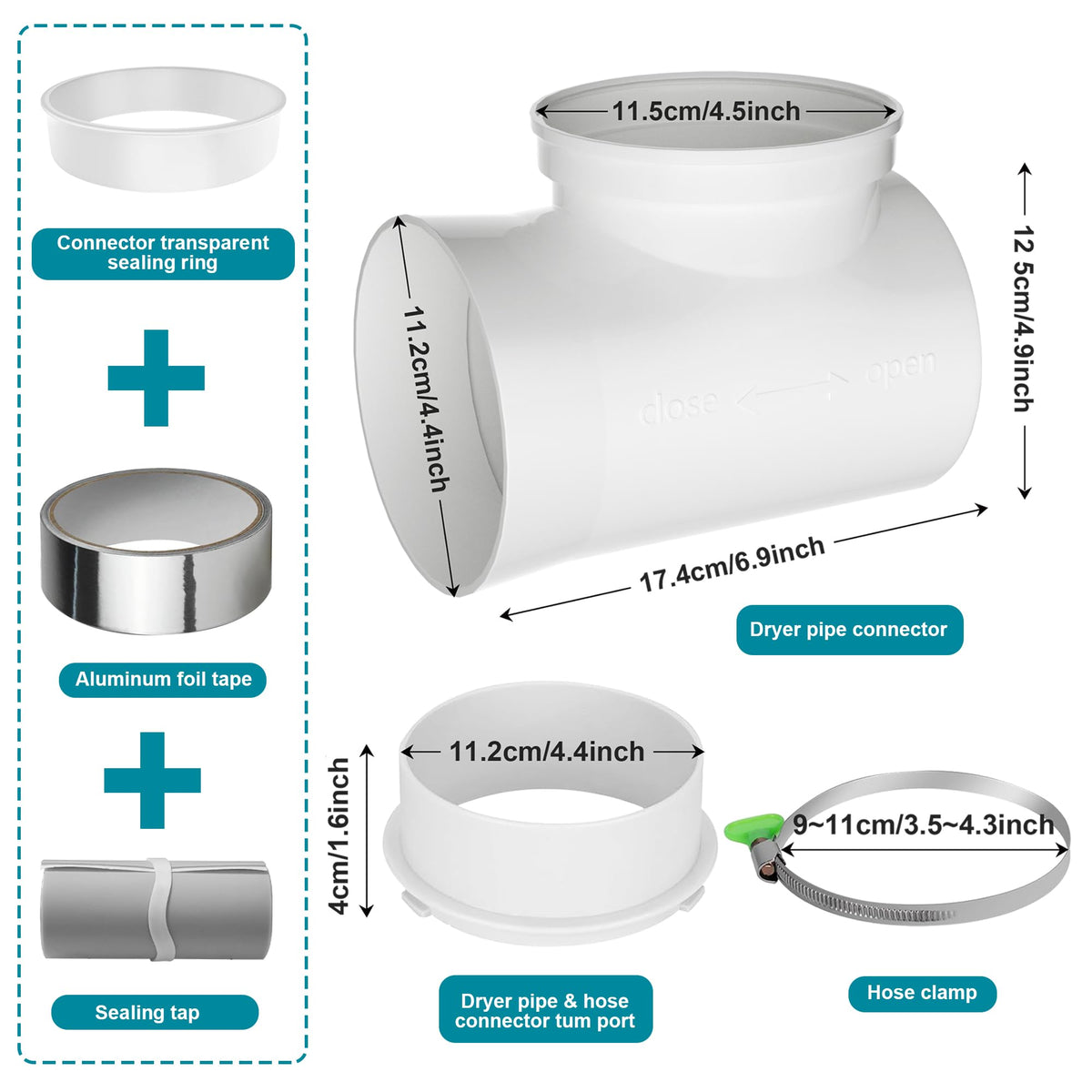 90 Degree Dryer Vent Connector Kit, Elbow Kit for 4'' Dryer Duct Vent Hose