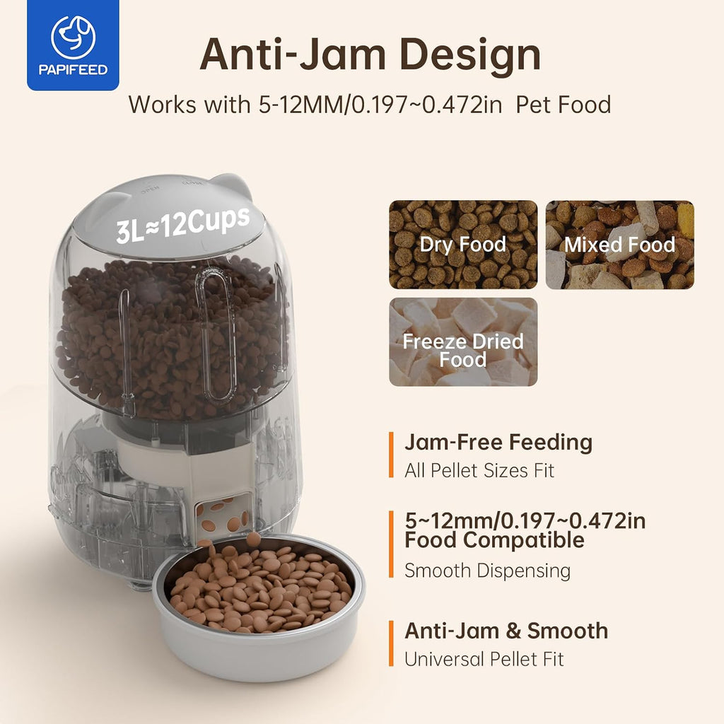 Automatic Cat Feeder with App, WiFi Auto Cat Feeder, 3L Slow-Feed Cat Food Dispenser for Dry Food, Dual Power Supply