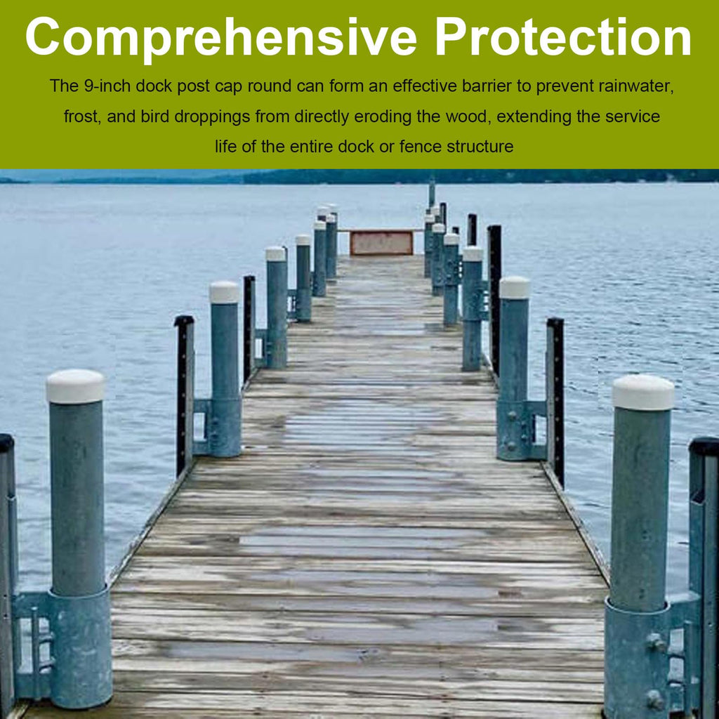 Dock Piling Caps, 9" Flat Top Design Piling Cover, Dock Post Cap Round